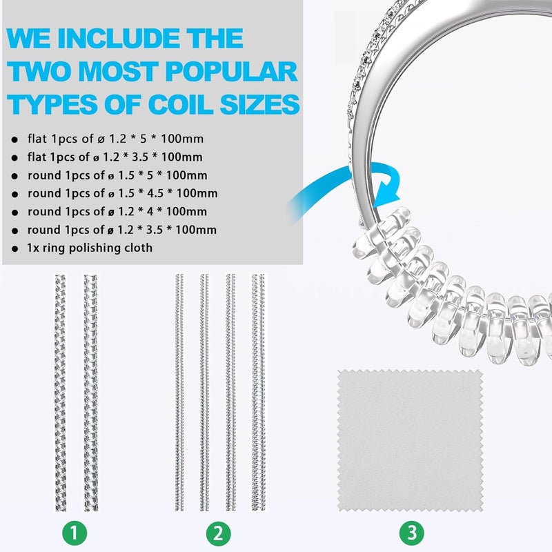 Haiou Ring Sizers for Loose Rings Invisible Guard Spacer Resizer and Tightener Make Ring Smaller Without Resizing (Spiral- 6 Pcs) - Image 2